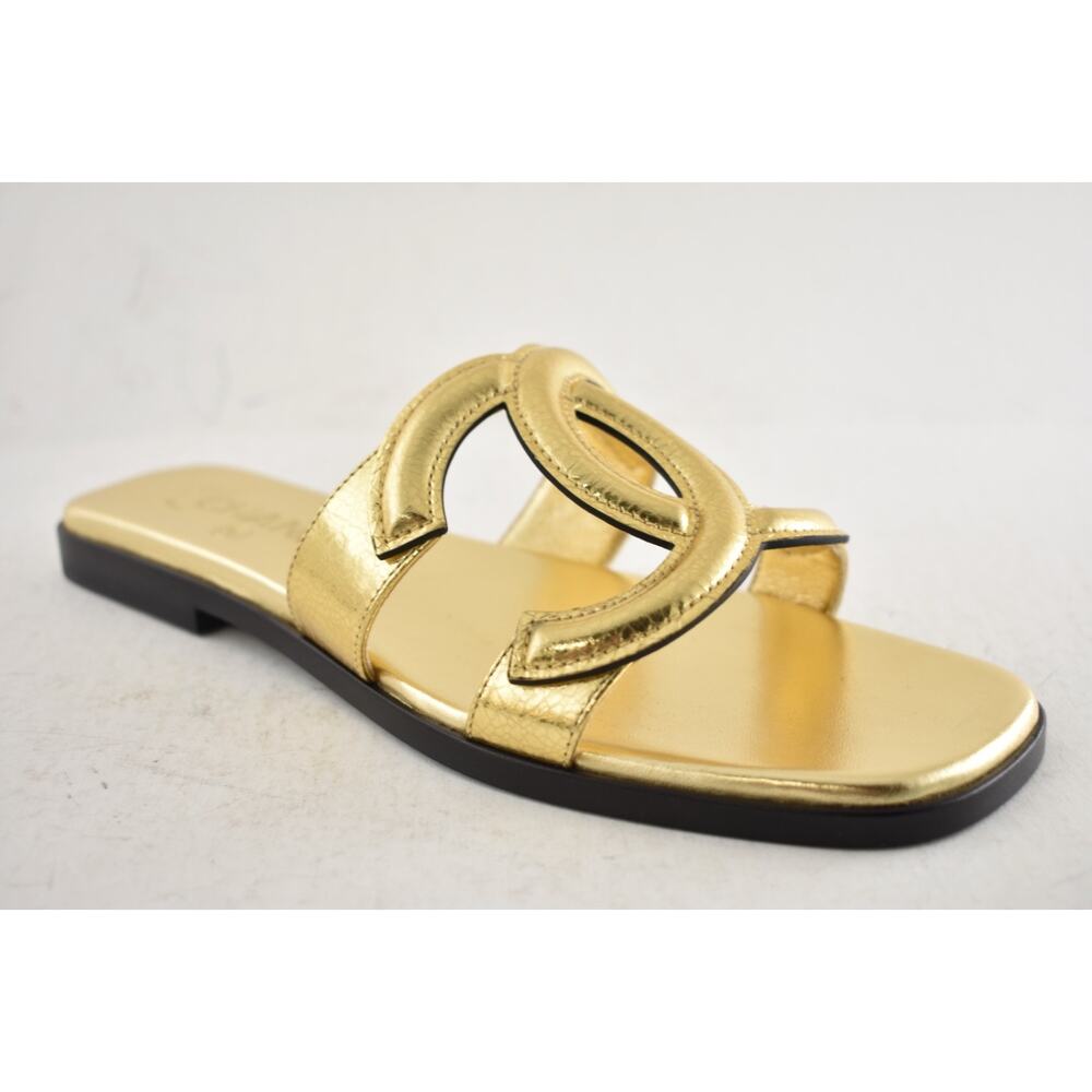 Chanel 26S Golden Gold Cracked Leather XL CC Logo Mules Slides Flat Sandals 38.5 - Picture 6 of 16